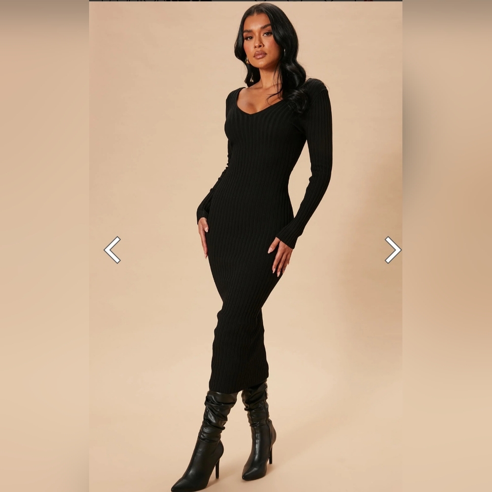 NWT Fashion Nova Black Long Sleeve Ribbed Knit Sweater Dress